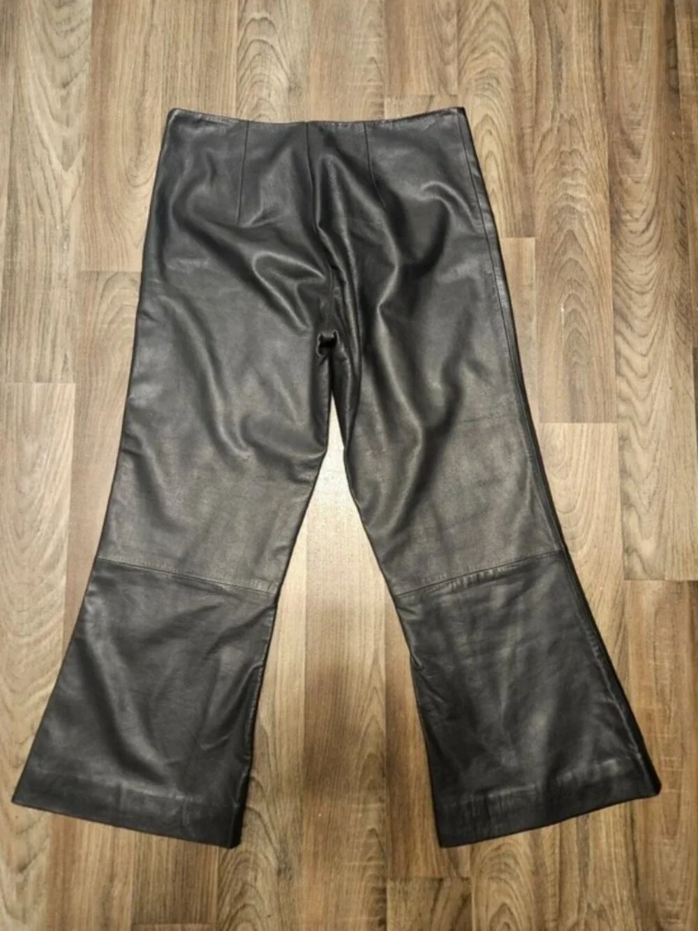 Just Female SZ L Black Zeus Lamb Leather Cropped Flare Side Zip Edgy Chic Pants